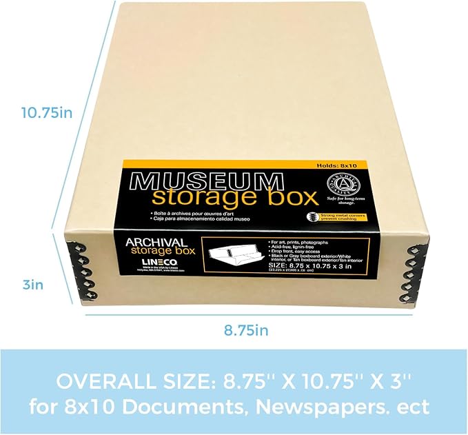 Lineco Museum Archival Storage Box, Drop Front, 8.75x10.75x3 in, Tan | Acid-Free with Metal Edge, Preserves Picture Longevity, Organize Photos, Newspapers, Prints, Documents, Crafts, DIY - Image 2