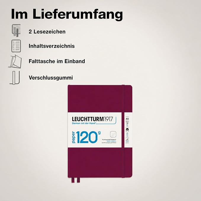 LEUCHTTURM1917 - 120G Special Edition - Medium A5 Dotted Hardcover Notebook (Port Red) - 203 Numbered Pages with 120gsm Paper - Image 6
