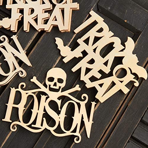 Pack of 36 Unfinished Wood Poison with Skull and Cross Bones and Trick or Treat with Bats Cutouts - Halloween Wooden Shapes for Fall Crafts and Autumn Decorations - Made in USA (Size: 3-3/4" H) by FactoryDirectCraft