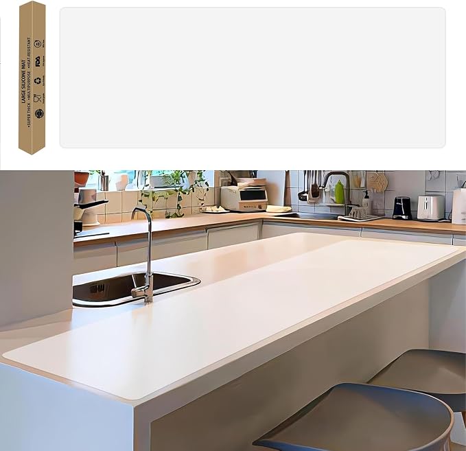 Large Silicone Mat, 78.7”x 15.7” Extra Thick Heat Resistant Mats, Nonslip Kitchen Countertop Protector Mat, Cuttable Waterproof Counter Protector Mats for Kitchen Island Workbench (Semitransparent) by Goldleaf