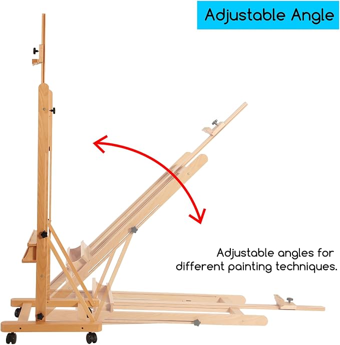 MEEDEN Large Studio H-Frame Beech Wood Artist Easel - Adjustable Movable Tilting Easel, Floor Painting Easel Stand, Holds Canvas Art up to 48" - Image 5