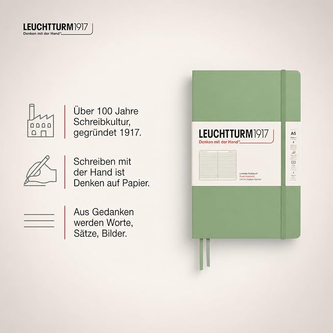 LEUCHTTURM1917 - Notebook Hardcover Medium A5-251 Numbered Pages for Writing and Journaling (Sage, Ruled) - Image 8