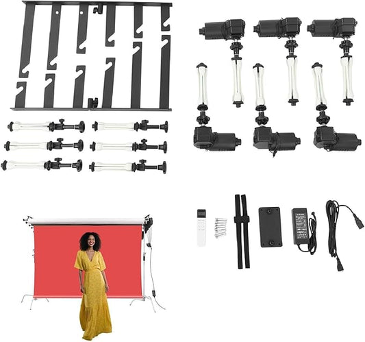 Photography Backdrop Roller System, 6 Roller Motorized Electric Background Support with Controller, Photo Background Shaft Lifting Ceiling Holder for Home Studio Live Shooting (6 Roller)