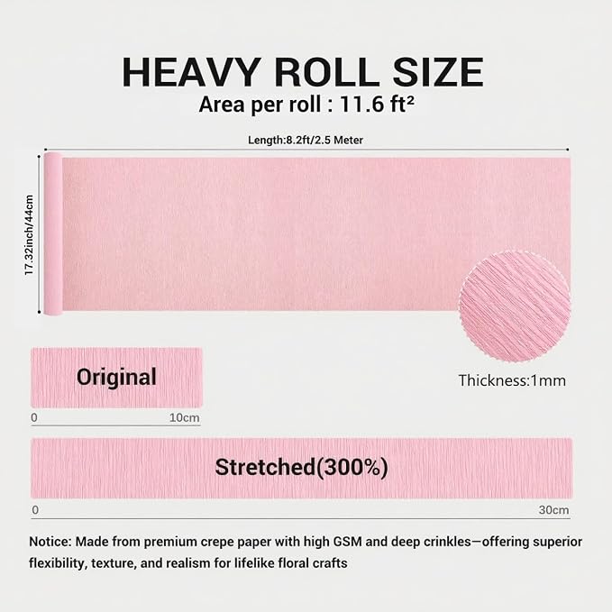 Heavy Crepe Paper for Flower Making, DIY Crafts | Italian-Quality Crepe Paper with 300% Stretch | Papel Crepe de Colores Paquete - Image 3