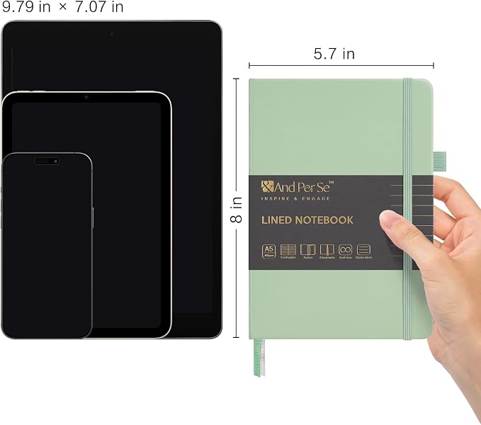 &And Per Se Lined Journal Notebook, 160 Pages, A5 5.7 x 8 inches College Ruled Thick Paper Notebook Journals for Writing, Hardcover Notebooks for Women Men Office School (1 Pack, Light Green) - Image 2