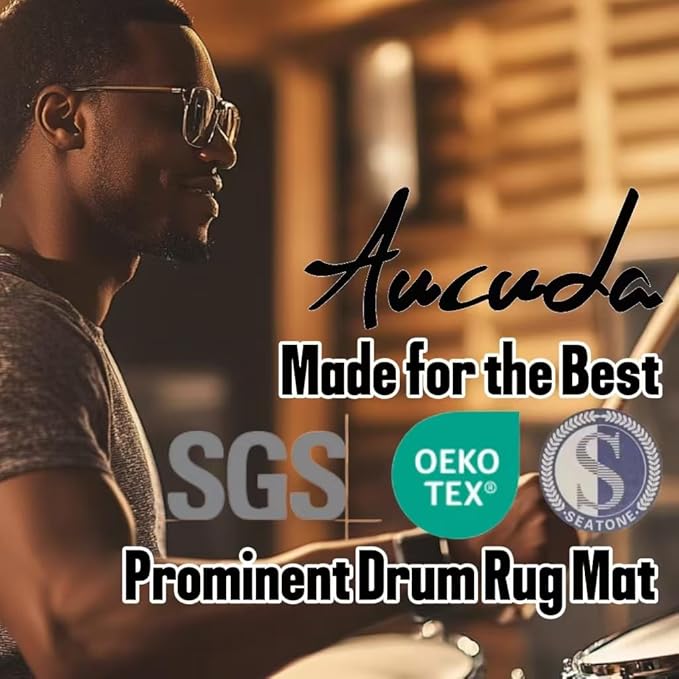 Aucuda Blue Drum Rug 4x6ft Drum Mat Outdoor, Tightly Woven Fabric Cool Drum Set Carpet with Non-Slip Grip Bottom, Electric Drum Accessories for Studio, Apartment, Soundproof, Guitar, No Crease.