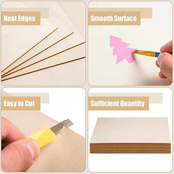 12 Pack 12 x 12 x 1/16 Inch-2 mm Thick Basswood Sheets for Crafts Unfinished Plywood Sheet Square Craft Wood Sheet Boards for DIY Projects, Architecture Models, Engraving, Wood Burning, Staining - Image 3