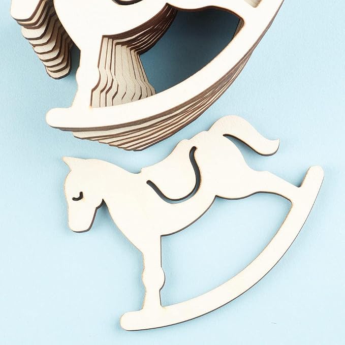 Group of 24 Unfinished Wooden Rocking Horse Cutouts for Christmas Ornaments, Shower Decorations or Gender Reveals by FactoryDirectCraft
