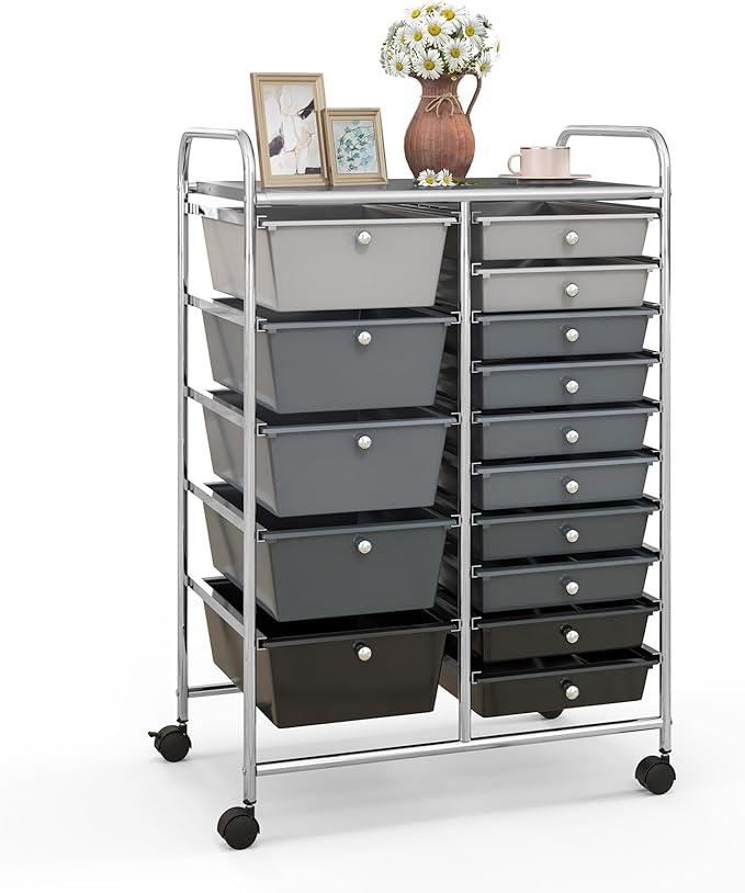 Giantex 15 Drawers Rolling Cart, Classroom Organizers, Storage Cart with Wheels, for Teacher Office Home School Supplies Tool Craft Art Paper by Giantex