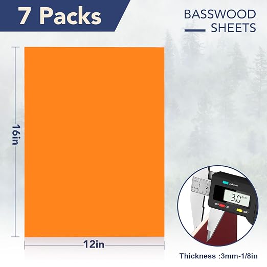 Rowood Colored Plywood Sheets for Laser Cutting,12x16x1/8inch,7 Pack 3mm Thin Unfinished Wood Crafts for Laser Engraving and DIY Ornaments and Architectural Model-Red/Orange/Yellow/Blue-WB125 - Image 2