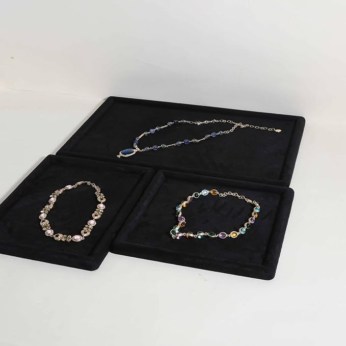 Rectangle Jewelry storage organizer plate, Velvet Jewerly display tray, Empty showcase tray for Necklace Bracelet Ring Earring【Black-Large, 17.7 x 11.8 in 】 - Image 8