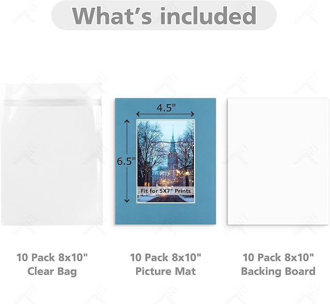 Golden State Art 10 Pack 8x10 Picture Mats for 5x7 Photos+Backings+Bags | Mixed Colros Acid-Free Pre-Cut Photo Mats 4.5x6.5 Opening for 5x7 Pictures Prints with White Core Bevel Cut Mattes Sets - Image 2