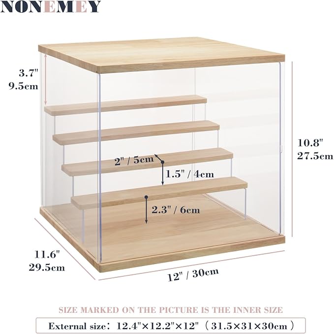 NONEMEY Acrylic Display Case with Light, Upgraded 3 Color Light & Adjustable Brightness Showcase , 5 Tier Dustproof Clear Toy Organizer Box for Action Figures, Collectibles,12.4x12.2x12 in - Image 5