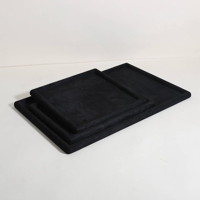 Gemehou velvet Jewerly display tray, Top Microfiber Jewelry storage organizer plate, Empty Jewelry showcase tray for Necklace Bracelet Ring Earring Watch (Black-Medium, 11.8 x 8.7 in) - Image 6