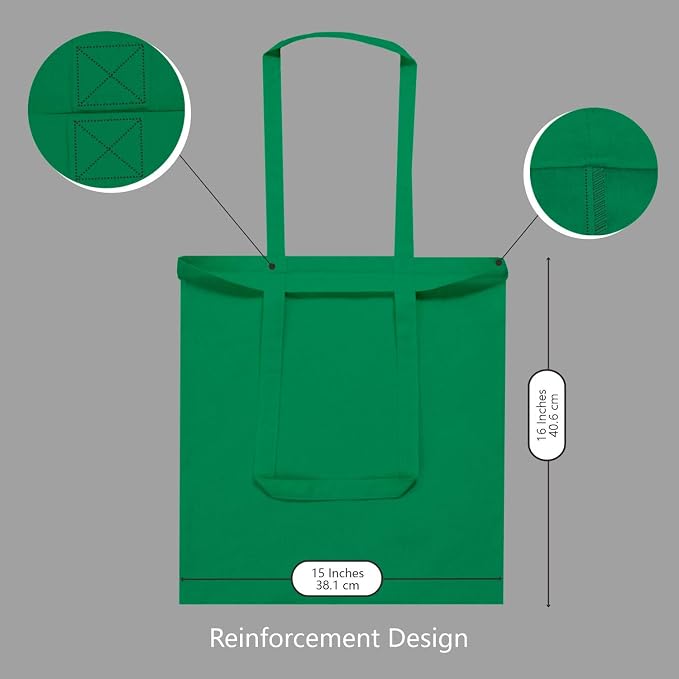 TOPDesign 24-Pack Economical 16"x15" Kelly Green Cotton Tote Bag, Lightweight Medium Reusable Grocery Shopping Cloth Bags, Suitable for DIY, Advertising, Promotion, Gift, Activity - Image 6