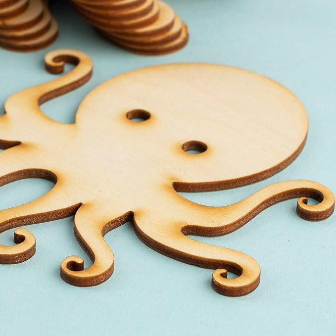 24‑Piece Unfinished Wood Octopus Cutouts – Blank Wooden Octopus Shapes for Painting, DIY Sea Ocean Coastal Beach Crafts and Creative Projects (4-3/4" 4-3/4") - Image 3