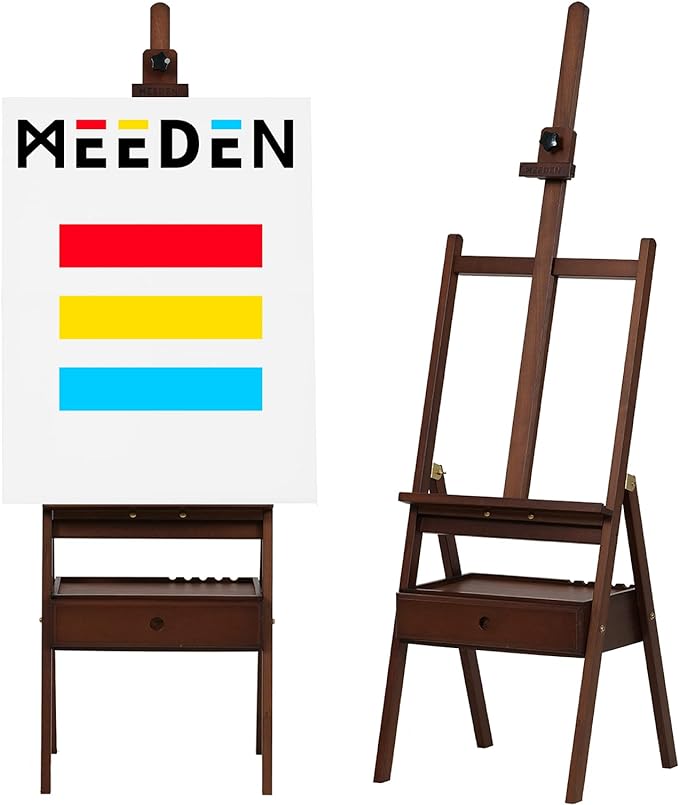 MEEDEN Studio H-Frame Easel with Art Supply Storage Drawer - Adjustable (60"~75") Solid Beech Wood Easel Stand for Artists, Students and Adults, Holds Canvas Art up to 36" - Walnut by MEEDEN