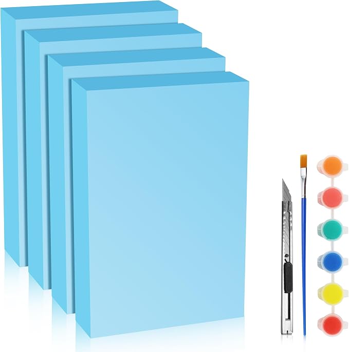 LuckyFoam Blue 4 Pack 12x7.5x2 inch Foam Sheets 2 Inch | Polystyrene Rectangles XPS Foam Board Craft for Insulating DIY Modeling Art Supplies by LuckyFoam