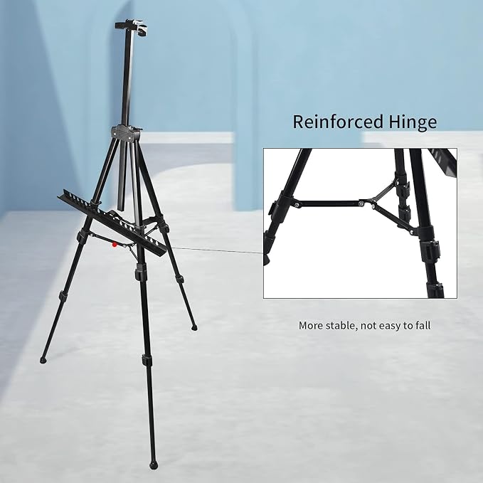 RRFTOK 21-66 Inch Adjustable Art Easel Stand for Painting and Sign, Black | Metal tripod easel with reinforced triangle for poster tripod, sign stand, floor and whiteboard display - Image 4