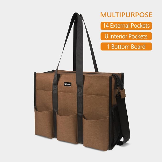 TOPDesign Utility Water Resistant Tote Bag with 22 Pockets, Top Zipper Closure & Thick Bottom Support, for Working Women - Image 3