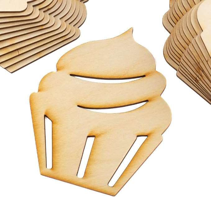 Pack of 24 Unfinished Wood Cupcake Cutouts by Factory Direct Craft - Blank Wooden DIY Muffin Treat Dessert Food Shapes for Crafts (5" x 4") - Image 2