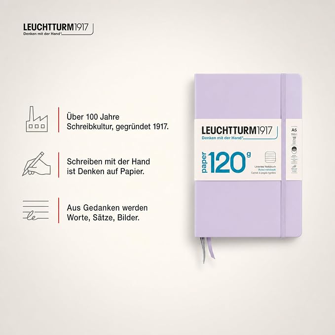 LEUCHTTURM1917 - 120G Special Edition - Medium A5 Ruled Hardcover Notebook (Lilac) - 203 Numbered Pages with 120gsm Paper - Image 9