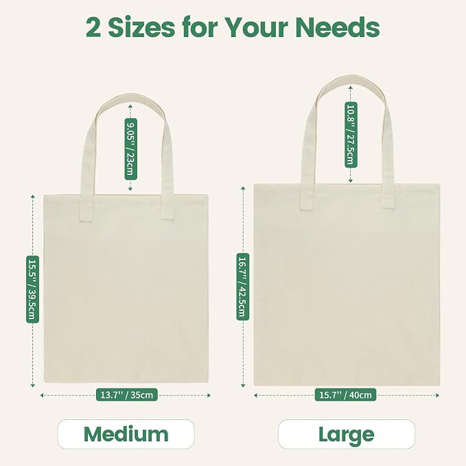 Carbrea 12 Pack Large Canvas Tote Bags Bulk, Reusable Grocery Bags - Beige | Lightweight, 5oz Natural Canvas, Reinforced Stitches, Blank Design, Ideal for Shopping DIY Sublimation Activity Gift - Image 4
