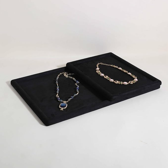 Rectangle Jewelry storage organizer plate, Velvet Jewerly display tray, Empty showcase tray for Necklace Bracelet Ring Earring【Black-Large, 17.7 x 11.8 in 】 - Image 5