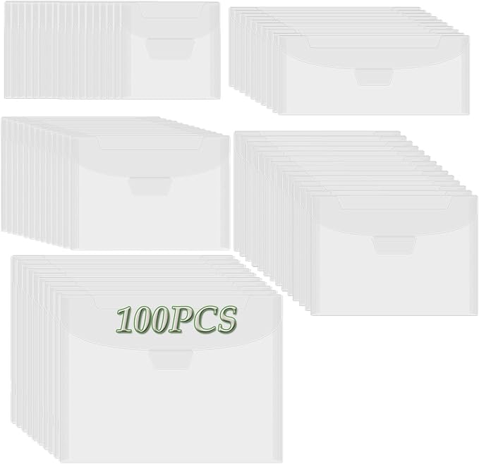 BAOFALI 100 Pcs/Set 5 Sizes Clear Stamp and Die Storage Pockets, Stamp Storage Bags, Plastic Envelopes, Scrapbooking Storage Die Cuts for Stencil Storage Card Making Cutting Dies by BAOFALI