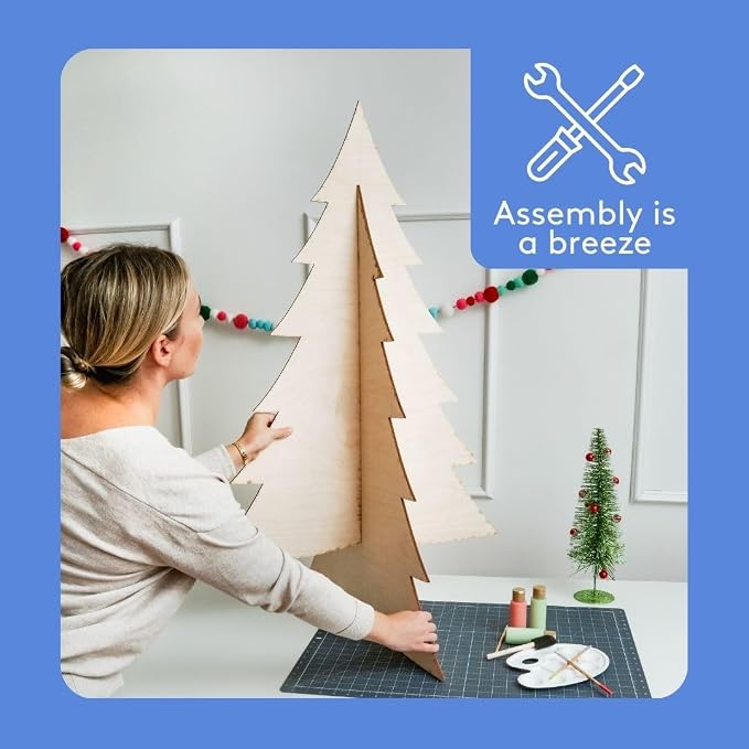 2-Pc Slotted Wooden Christmas Tree 12-inch, Pack of 3 Table Top Christmas Tree Decorations Wooden for Party, Painting, and Cat-Friendly Display, by Woodpeckers - Image 4
