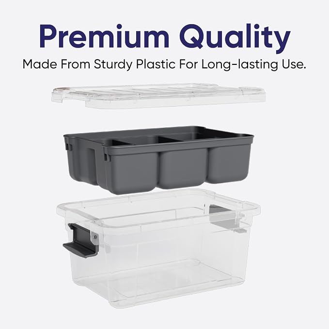 Superio Mini Storage Container Organizing Bin with Removable Tray Plastic Tools, Sewing, Crafts Box, 1.85 Qt. - Image 3