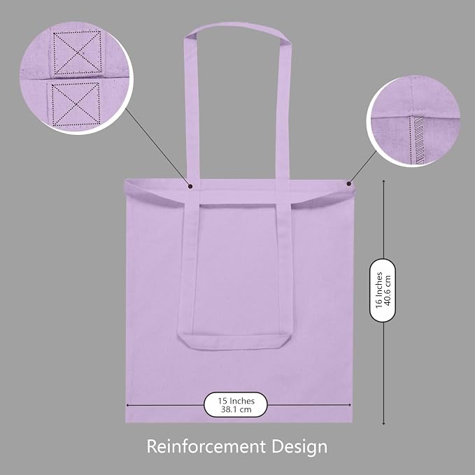 TOPDesign 6-Pack Economical 16"x15" Lavender Cotton Tote Bags, Lightweight Medium Reusable Grocery Shopping Cloth Bags, Suitable for DIY, Advertising, Promotion, Gift, Activity - Image 4