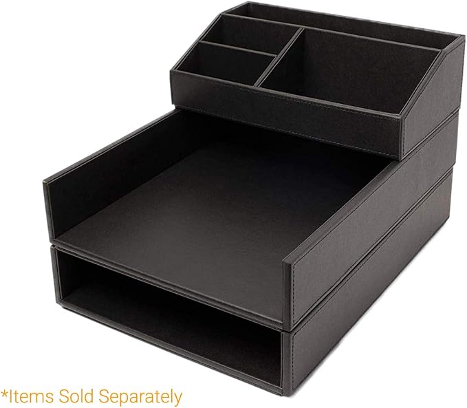 Armory by Castle - Leatherette Two Stackable Paper Trays Desk Organizer - Clutter Organizer for Home, Office, Personal, and Employee Files (Two Paper Trays - Stackable) - Image 7