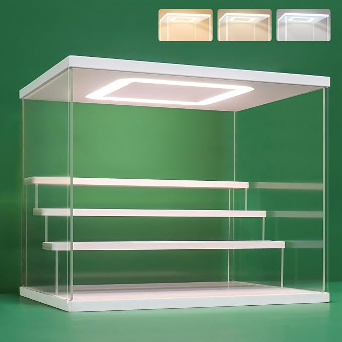 NONEMEY Acrylic Display Case with Light, Upgraded 3 Color Light & Adjustable Brightness Showcase ,4 Tier Dustproof Clear Toy Organizer Box for Action Figures, Collectibles, 12.4x9.6x10.4 in by NONEMEY