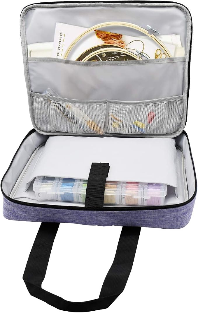 ATTERET Full Range Embroidery and Cross Stitch Starter Kit with Premium Storage Organizer Bag, Includes 99 DMC Coded Cotton Threads, 9 Metallic Floss, 3 Hoops, Needles, Scissors + More (Purple) - Image 3