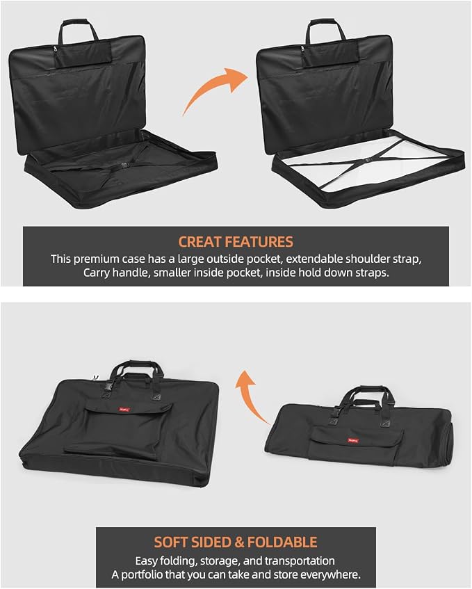 Nicpro Large Art Portfolio Bag 35 x 43 in, Nylon Artist Storage Case | Adjustable Shoulder Strap, Waterproof Carrying Bag for Professional Artwork Sketch Drawing Canvas Photography Poster - Image 3