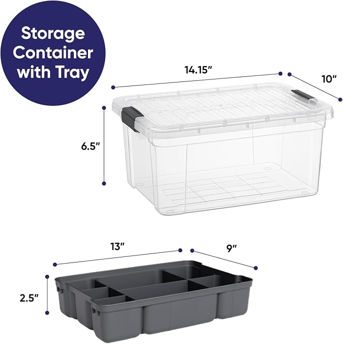 Superio Storage Container Organizing Bin with Removable Tray Plastic Tools, Sewing, Crafts Box, 11 Qt, 6 Pack - Image 2