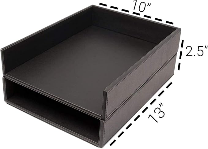 Armory by Castle - Leatherette Two Stackable Paper Trays Desk Organizer - Clutter Organizer for Home, Office, Personal, and Employee Files (Two Paper Trays - Stackable) - Image 2