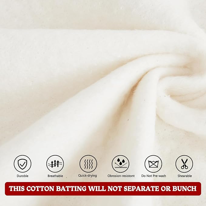 RRKTP Cotton Batting for Quilting，200 g/m² Lightweight Quilt Batting Crib Size，Natural All Season Comfort Cotton Stuffing, Sewing Handmade & DIY Crafts 50"×60" - Image 4