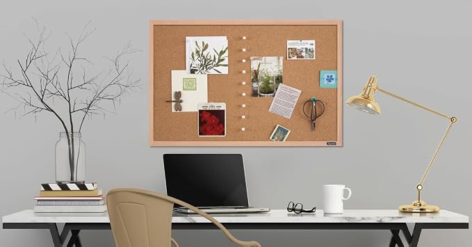 Quartet Cork Board Bulletin Board, 23" x 35" Framed Corkboard, Oak Frame, Decorative Hanging Pin Board, Perfect for Office & Home Decor, Home School Message Board or Vision Board (35-380352) - Image 2
