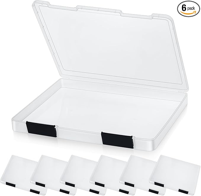 6 Pcs Clear Paper Storage Box,12.4 x 9.84 x 1.18 Inches,Black | A4 Plastic File Box Document Paper Organizer Storage Board Game Project Cases Containers with Buckle for Craft, Magazine by PerKoop