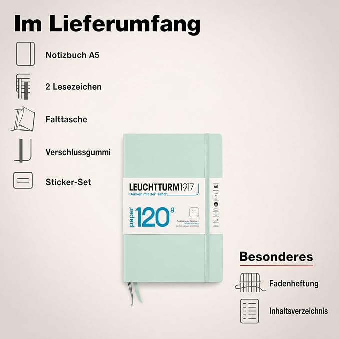 LEUCHTTURM1917 - 120G Special Edition - Medium A5 Dotted Hardcover Notebook (Mint) - 203 Numbered Pages with 120gsm Paper - Image 7