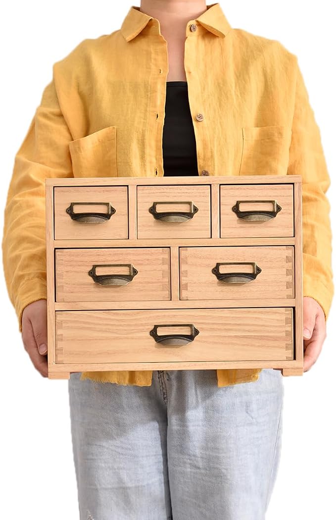 KIRIGEN Wooden Desk Organizer with 6 Drawers, Label Holders, Natural 3D6CG | Fully Assembled Solid Wood Cabinet Stores Office Supplies, Crafts, Makeup, and Small Accessories on Desks or Counters - Image 9