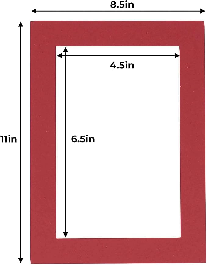 5x7 Mat for 8.5x11 Frame - Precut Mat Board Acid-Free Show Kit with Backing Board, and Clear Bags Deep Red 5x7 Photo Matte Made to Fit a 8.5x11 Picture Frame Matboard for Framing, Pack of 1 Mat - Image 4