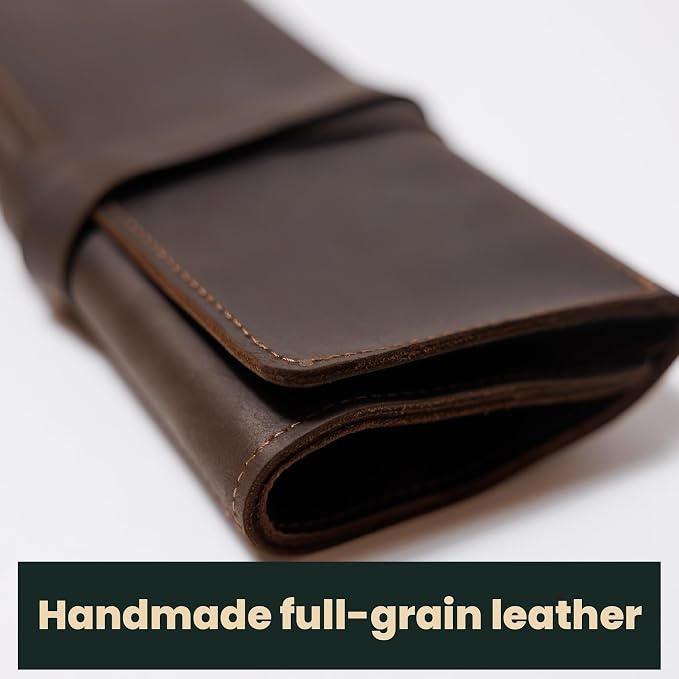 Handmade Artist Pencil Case, Leather Artist Roll, Pencil Roll Case, Leather Pencil Case, Artist Gifts (Brown) - Image 8