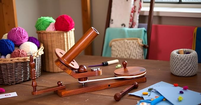 Rosewood Yarn Ball Winder, Wooden Hand Operated Yarn Winder for Knitting & Crocheting, Tabletop Wool String Winding Machine with Guide Arm, Swift Yarn Roller for Skeins, Hand Crank Fiber Tool - Image 4