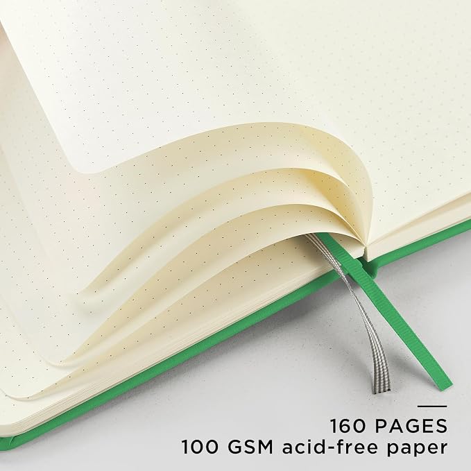 &And Per Se Dotted Journal Notebook, A5 Hardcover Leather Dotted Journal, 160 Pages 100gsm Thick Dot Grid Paper, 3 Sheets of Stickers Included - 5.7'' x 8'' (Emerald) - Image 4