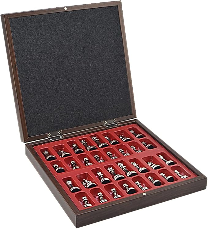 Metal Chess Set for Adults Egypt Pharaoh Figures,Handmade Pieces and Different Design Wooden Chess Board with Storage (Marble)