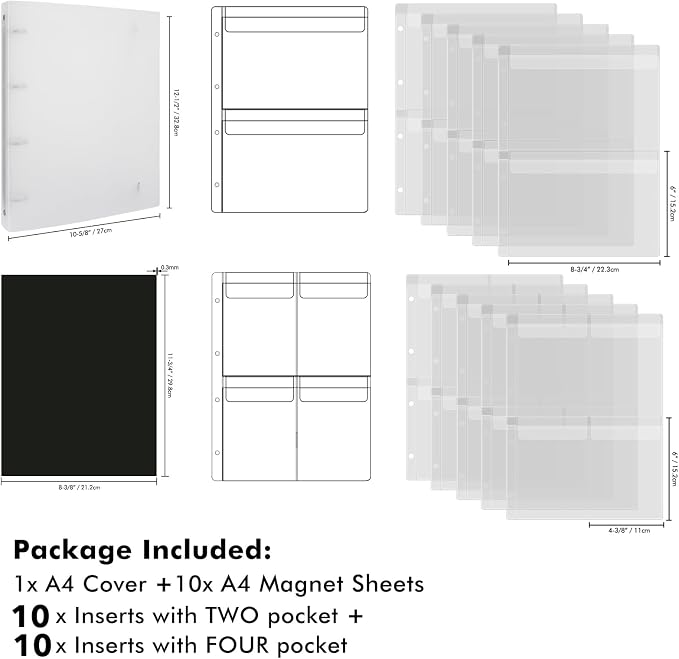 Briartw 1 A4 Die Storage Book Binder,10 A4 Magnet Sheets and 20 Inserts Set,Inserts with Two and Four Pockets for Storage Craft Supplies,Cardstock,Sticker,Stamp,Cutting Dies,Stencil - Image 2