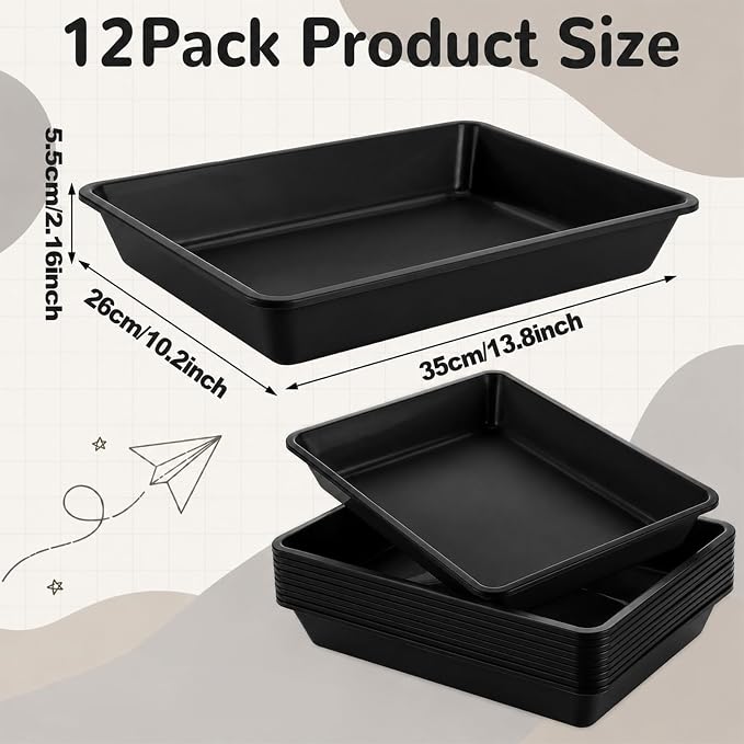 gisgfim 12 Pack Letter Size Flat Storage Paper Tray Organizer Bin Tray Plastic Stackable File Organizer for Classroom Library School Office Teacher Desktop Book Organization (Black) - Image 2